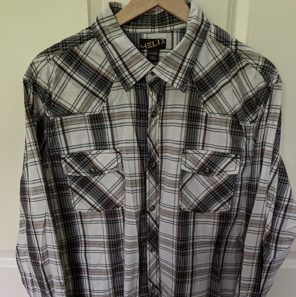👣Helix Beige and Black Plaid Western Shirt - Picture 1 of 3